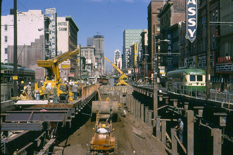 Market & 7th Street during BART construction in the late 1960's